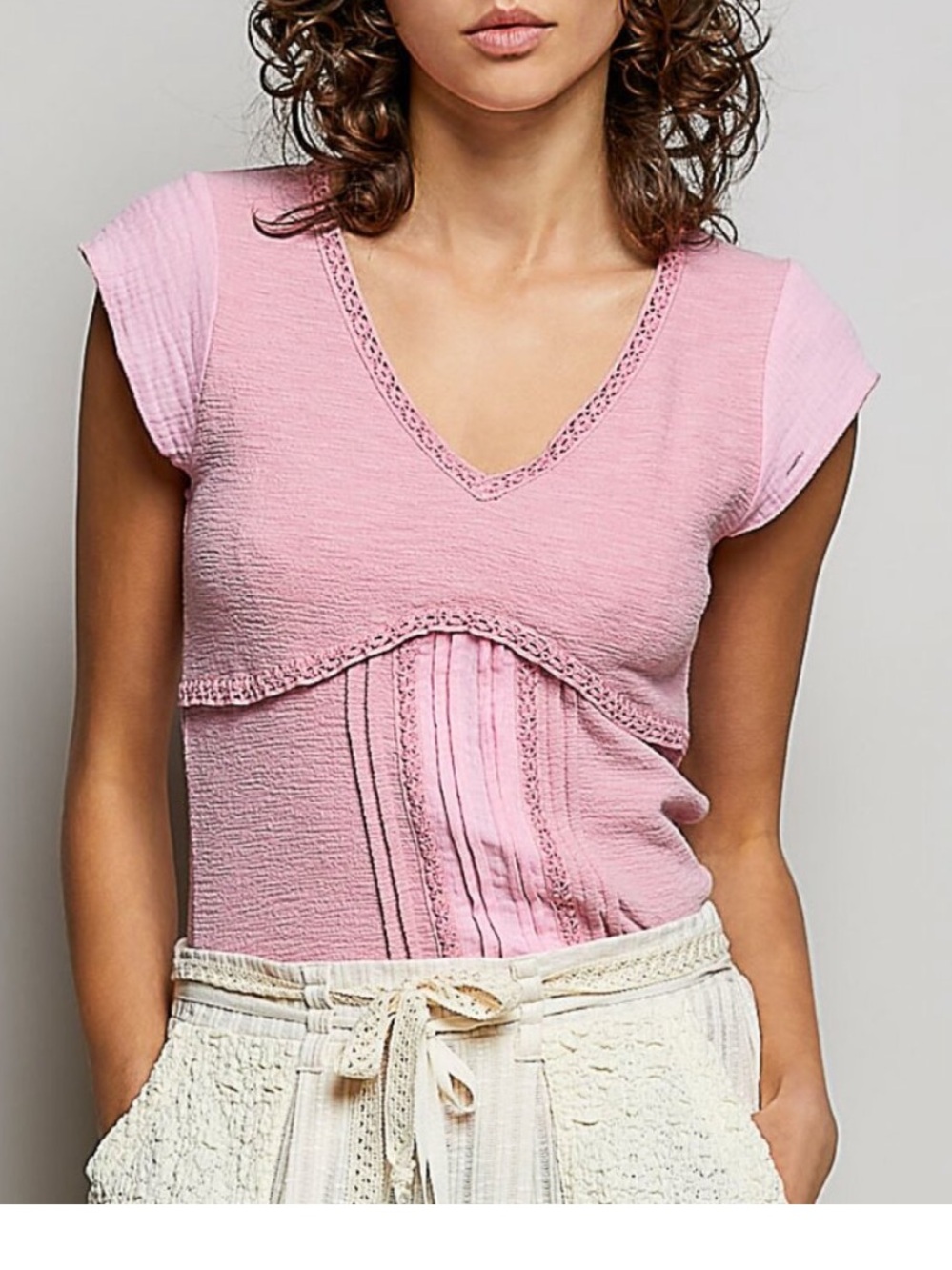 POL Soft Pink V-Neck Cap Sleeve Top